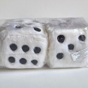 Fluffy White Fuzzy Dice - Retro Style